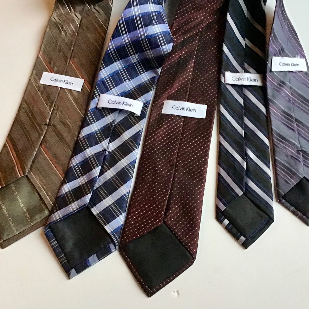 Calvin Klein lot of 5 all silk ties assorted elegant colours and motifs